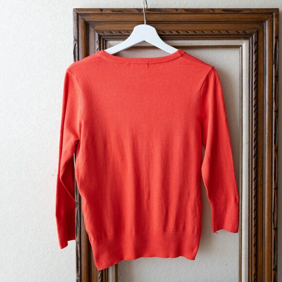 MAK Cardigan Sz L Peach Orange 3/4 Sleeve Button Up VNeck Sweater - Picture 6 of 7